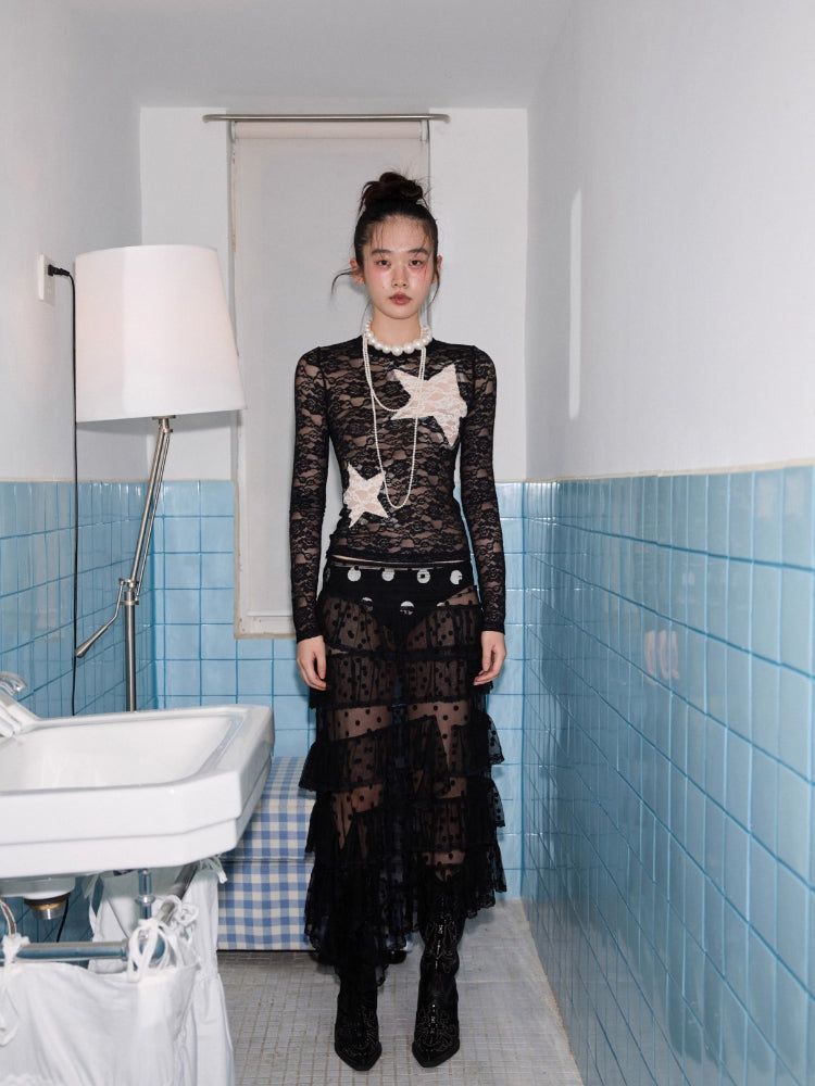 Irregular Dot Lace Mesh Skirt