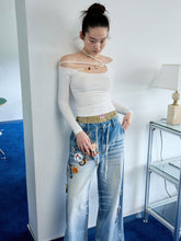 Light Blue Mud-Dyed Badge Wide-Leg Jeans - CHINASQUAD