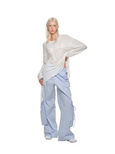 Blue & White Wide-Leg Utility Pants - CHINASQUAD