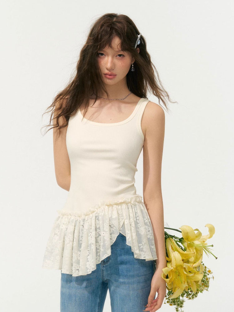 Lace-Edge Irregular Patchwork Vest