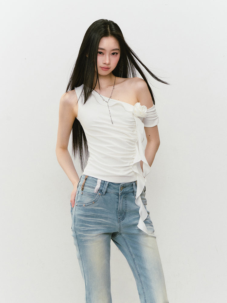 3D Floral Asymmetric Lyocell T-shirt