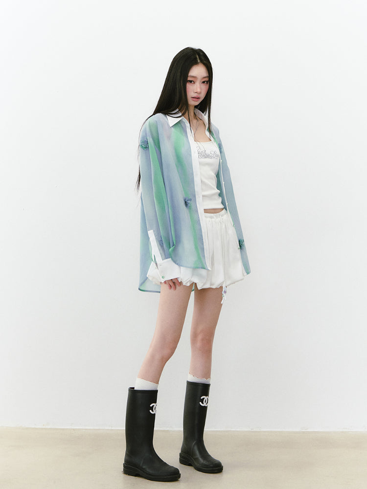 White Satin Tie-up Puff Skirt - CHINASQUAD