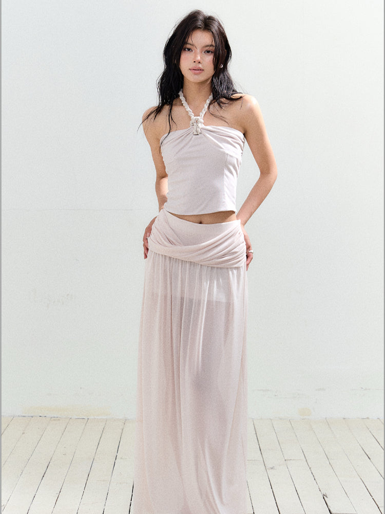 Twist Tie Halter Crop Top & Skirt Set - CHINASQUAD