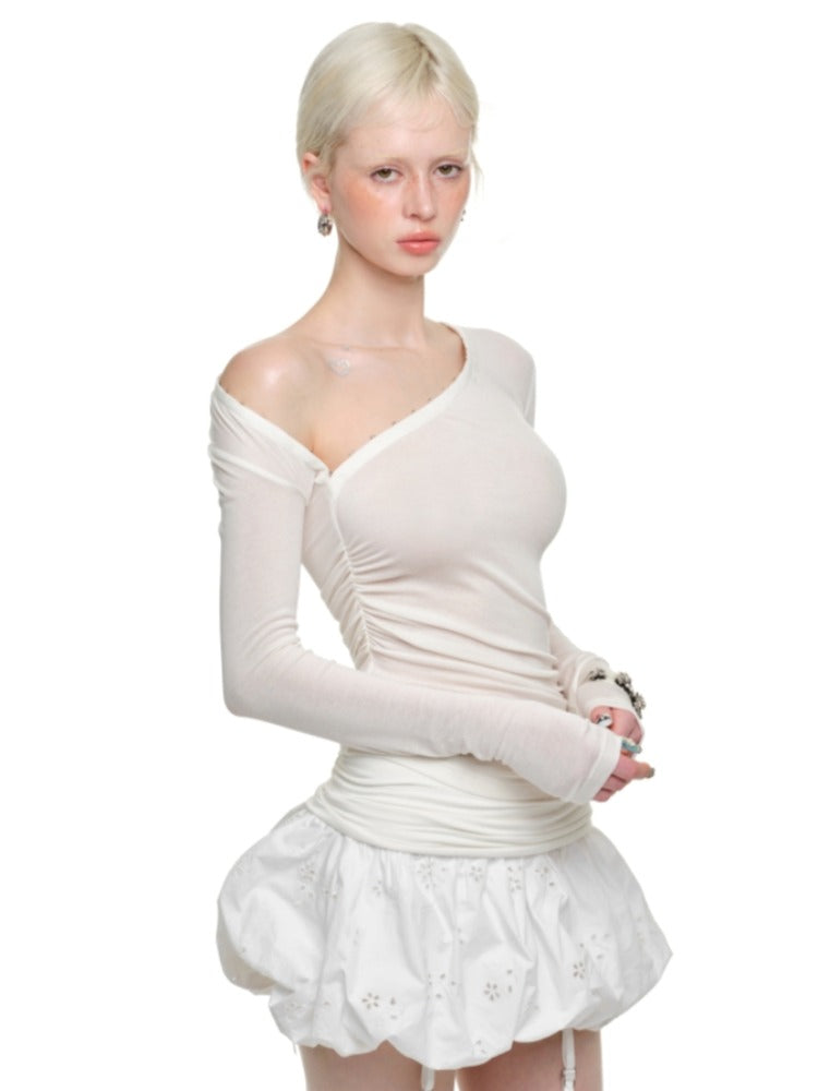 Deconstructed Buttoned Asymmetrical Shoulder Crewneck - CHINASQUAD