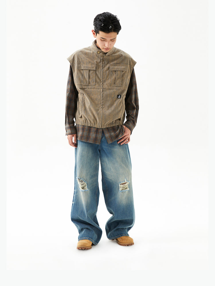 Vintage Washed Layered Corduroy Vest - CHINASQUAD