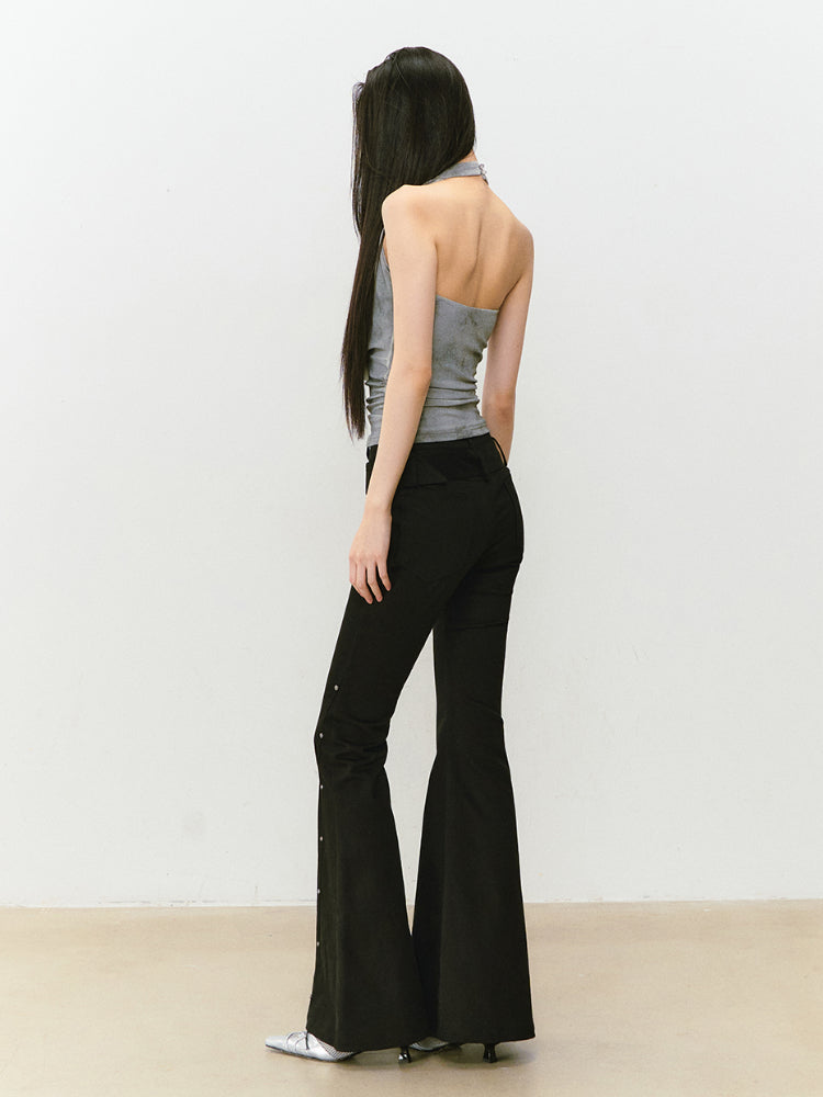 Chain Swing-neck Halter Neckline-gathered Waist Tank Top - CHINASQUAD
