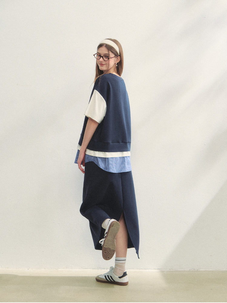 Fake 3-Piece Plaid Short-Sleeve T-shirt & Skirt Set - CHINASQUAD