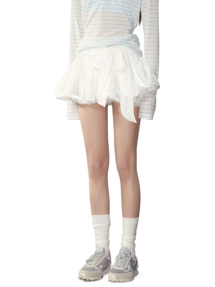 Bow Satin Bubble Mini Skirt - CHINASQUAD