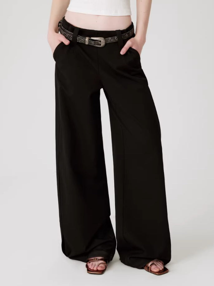 Original Draped Black Wide-Leg Suit Trousers