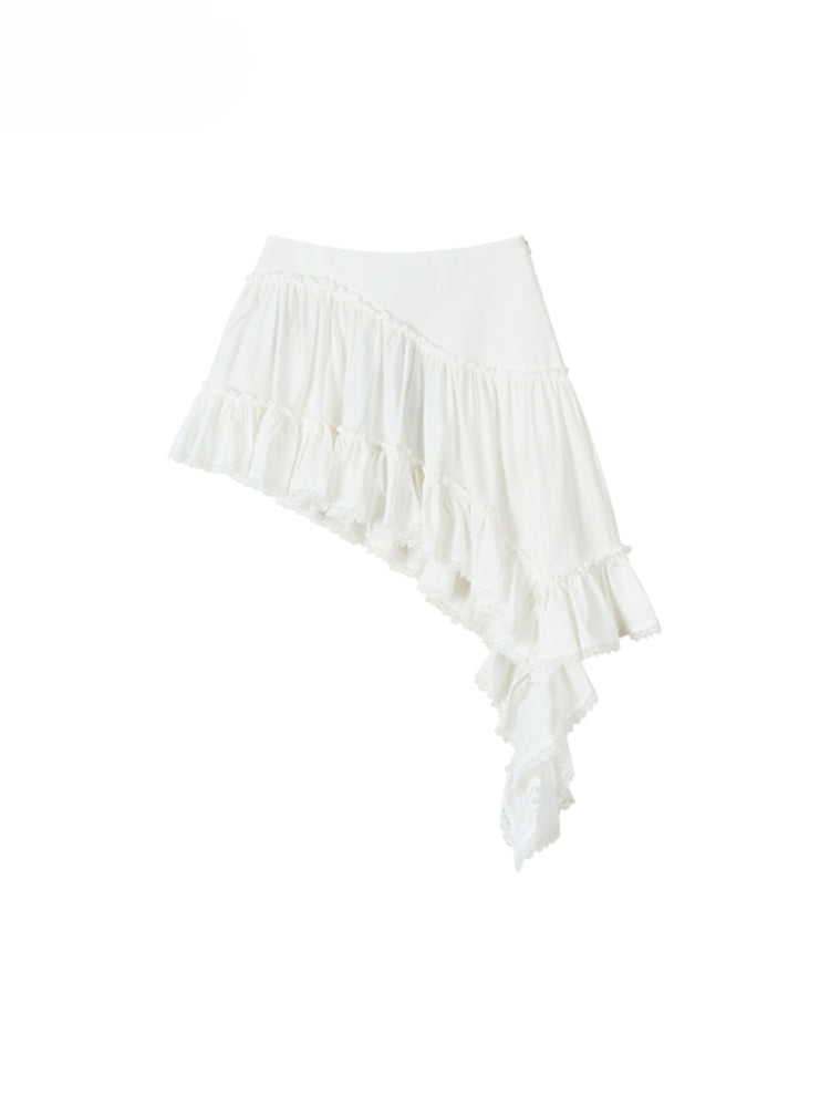 Irregular Hem Ribbon Lace Midi Skirt - CHINASQUAD