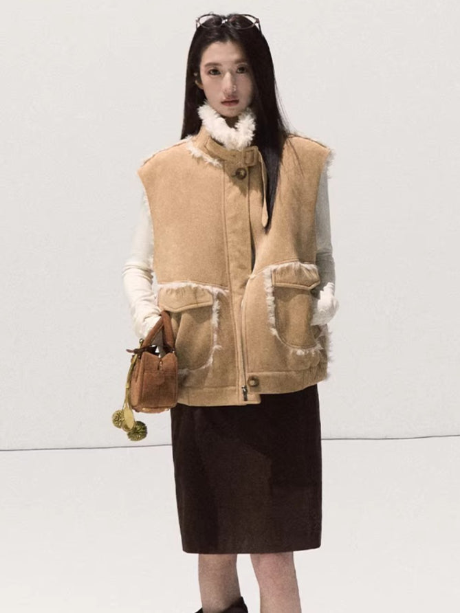 Faux Shearling Suede Jacket & Vest