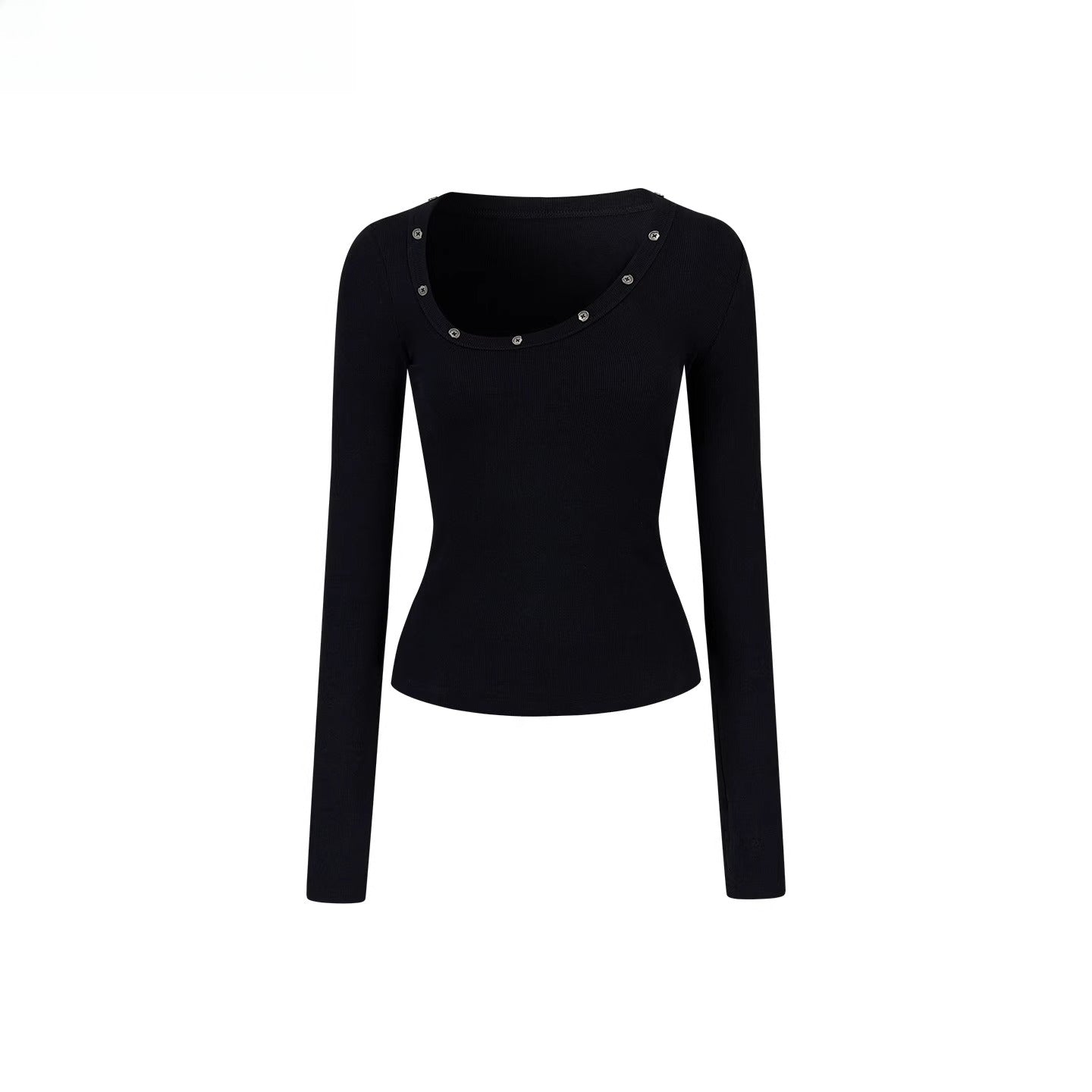Studded Asymmetric U-Neck Knit T-Shirt
