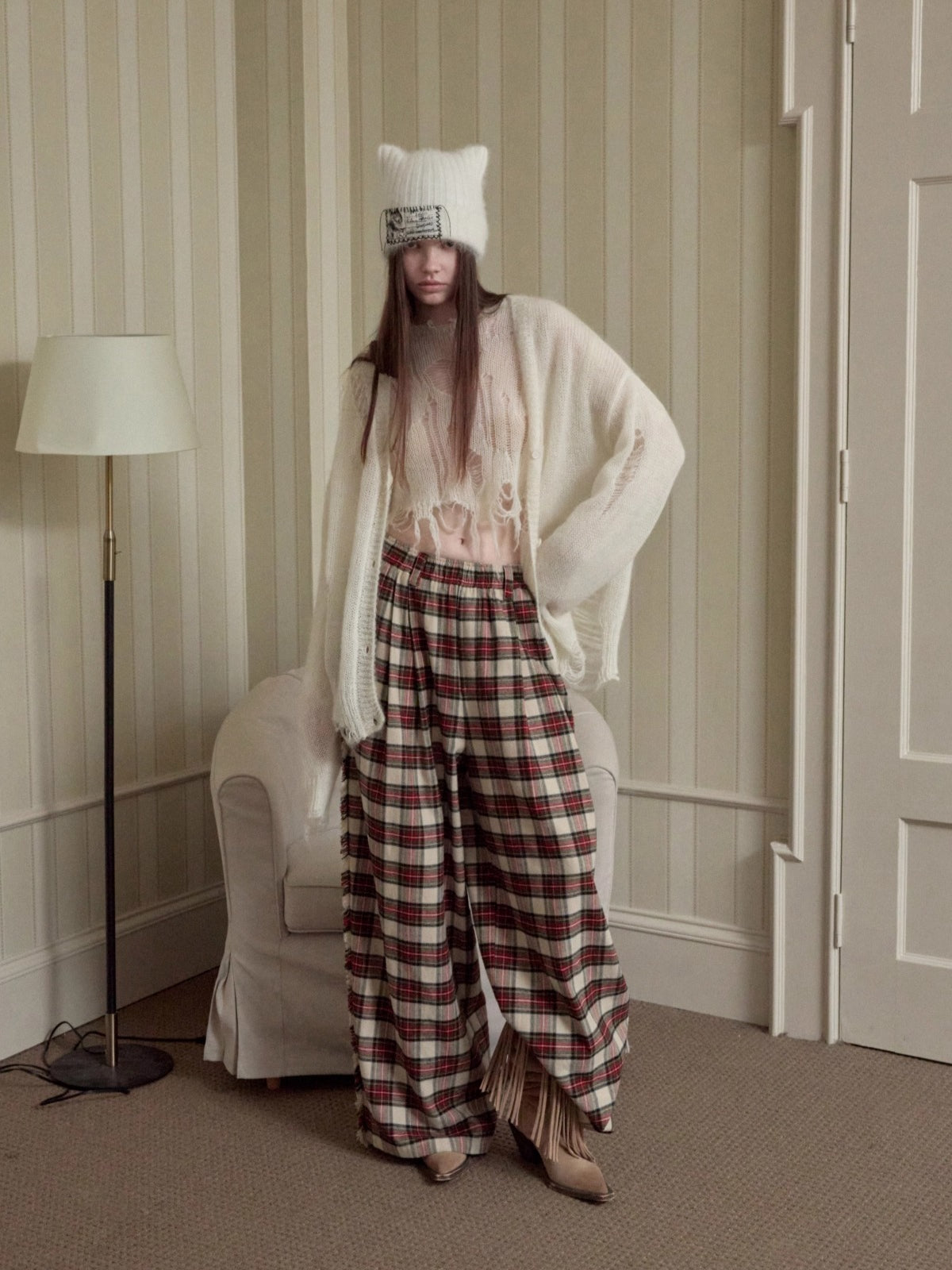 Mohair Distressed Fitted Cropped Sweater