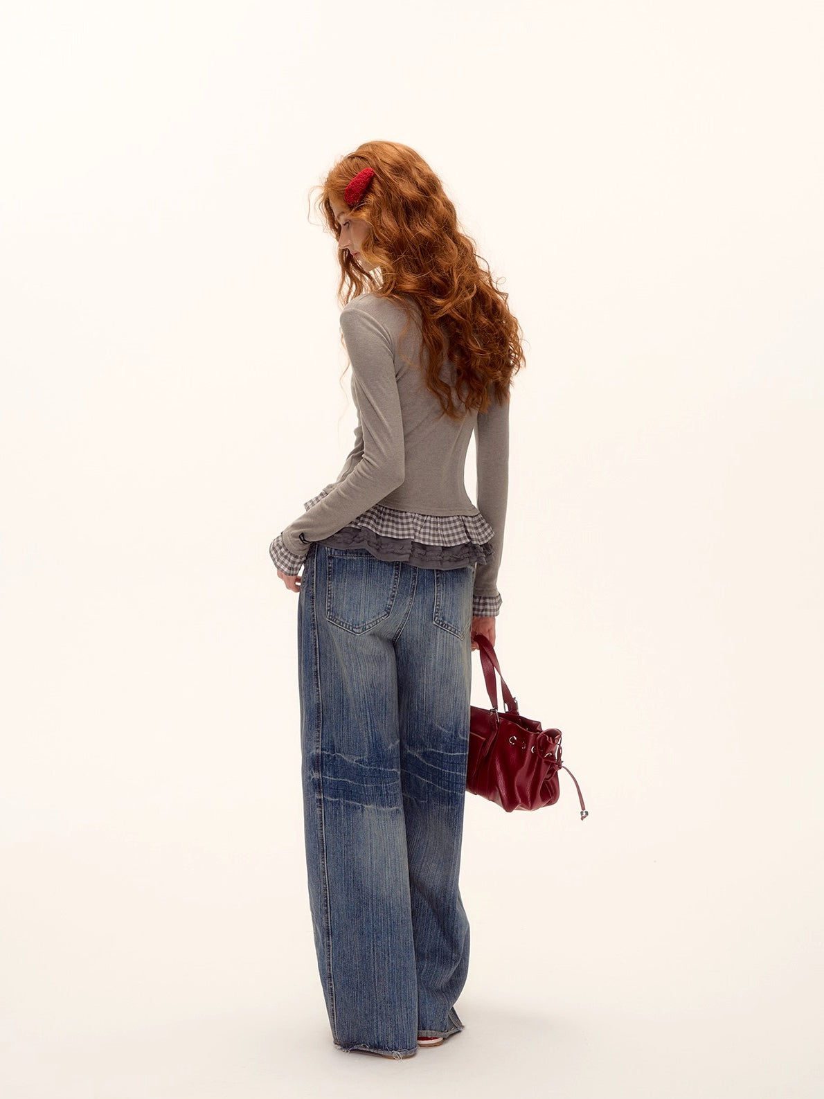 Tencel Wool Plaid Patchwork T-Shirt