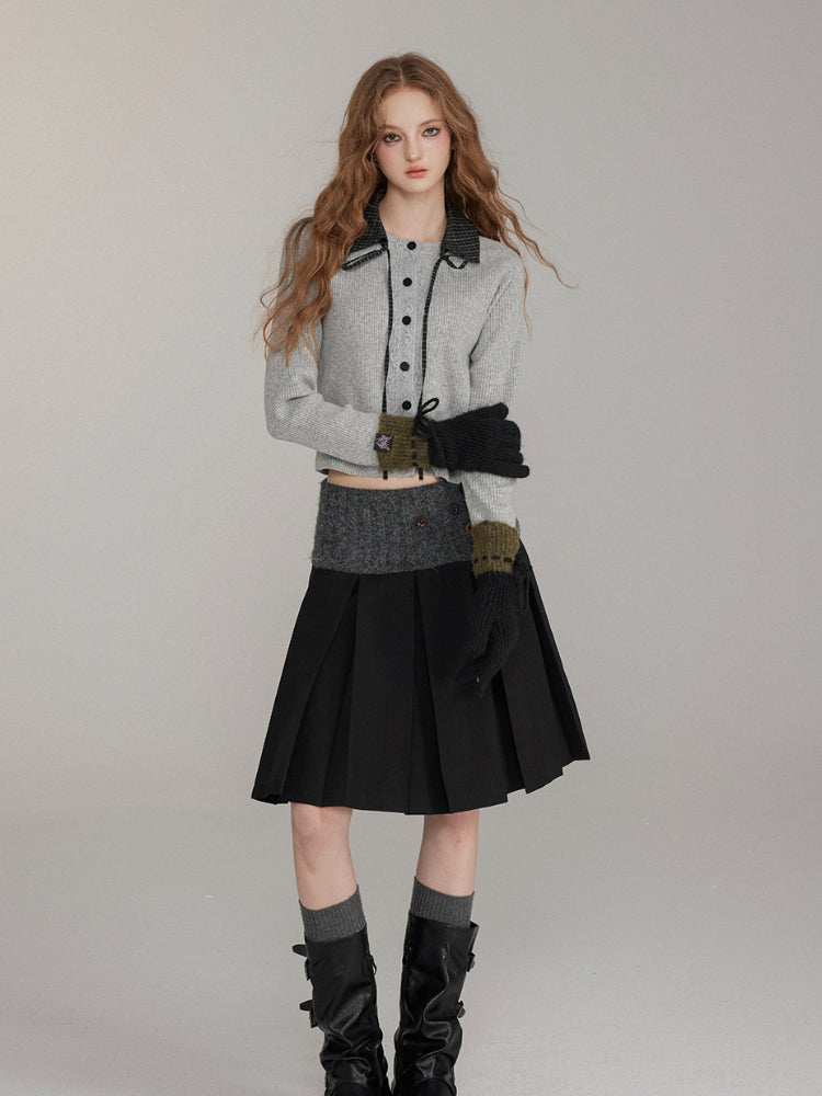 Two-Way Detachable Plaid Cropped Knit Sweater - CHINASQUAD