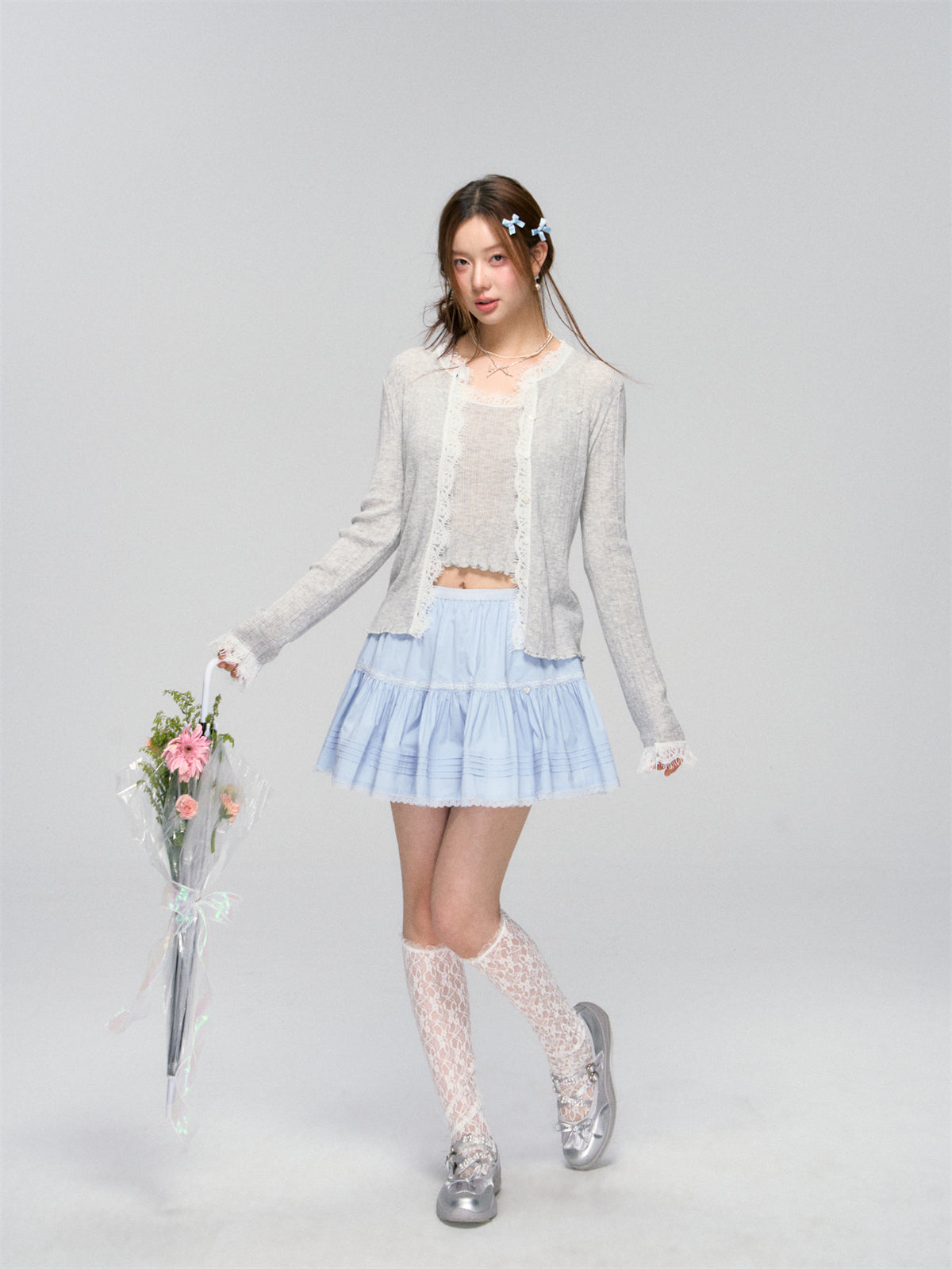 Blue Lace Trim Layered Skirt - CHINASQUAD