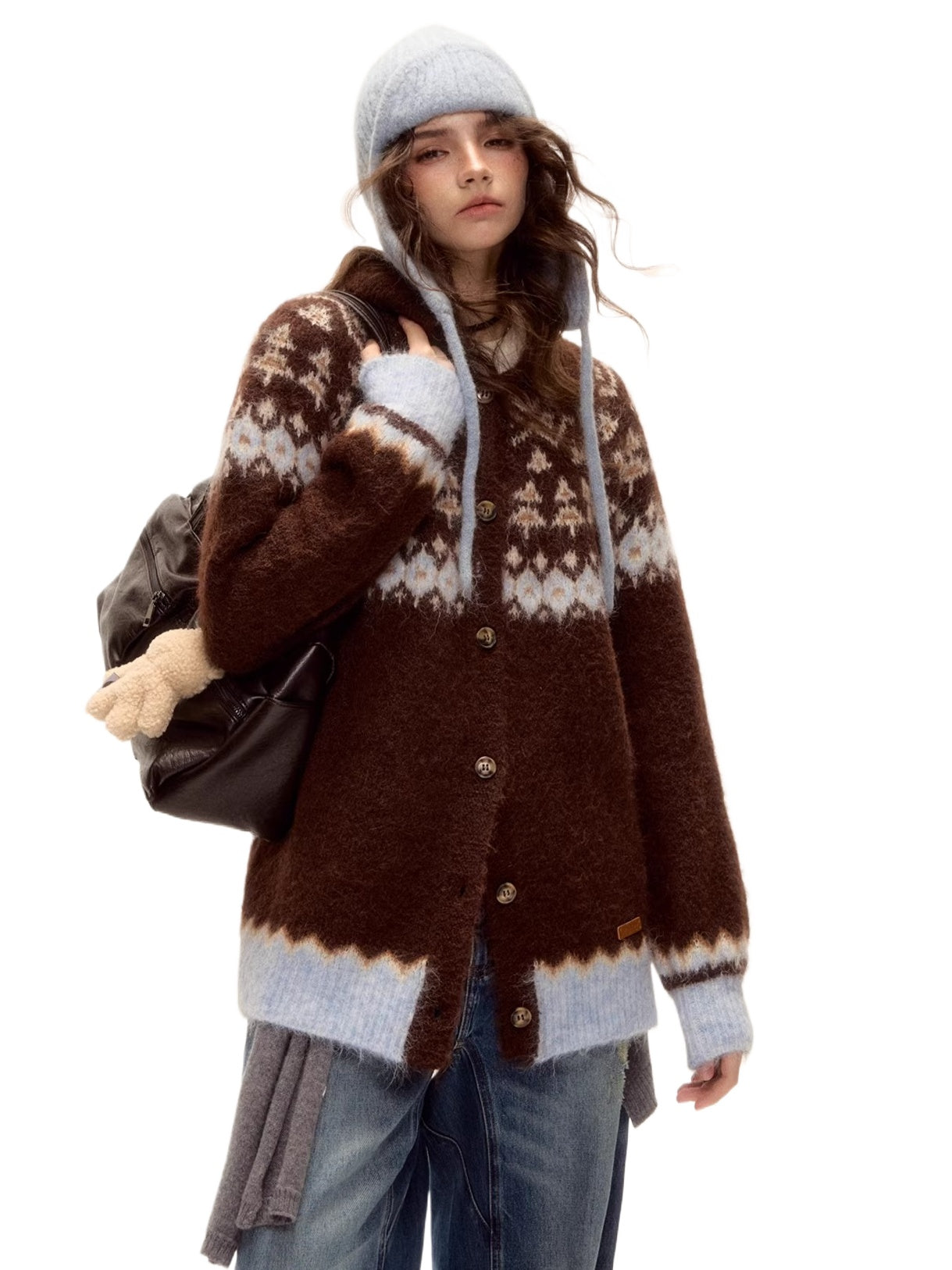 Wool Blend Fair Isle Button-Up Cardigan