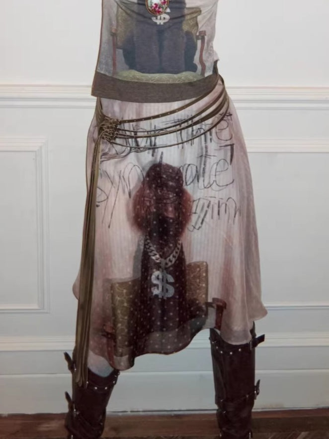 Layered Sheer Chiffon A-Line Midi Skirt