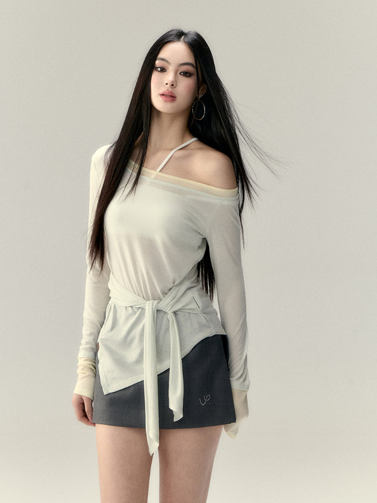 Irregular Color Block Tie-Back Sun Protection Cover-Up - CHINASQUAD