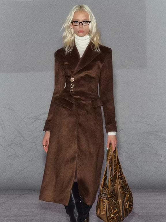 Vintage Wool Waist-Cinched Mid-Length Coat