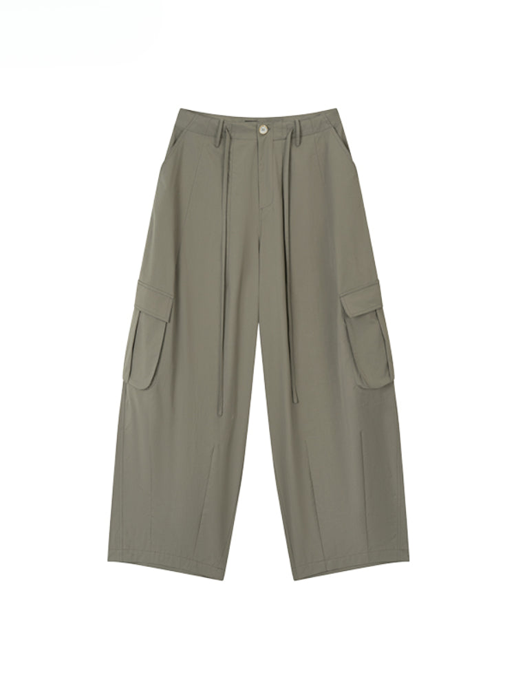 Wide-Leg Beaded Cargo Large Pockets Pants - CHINASQUAD