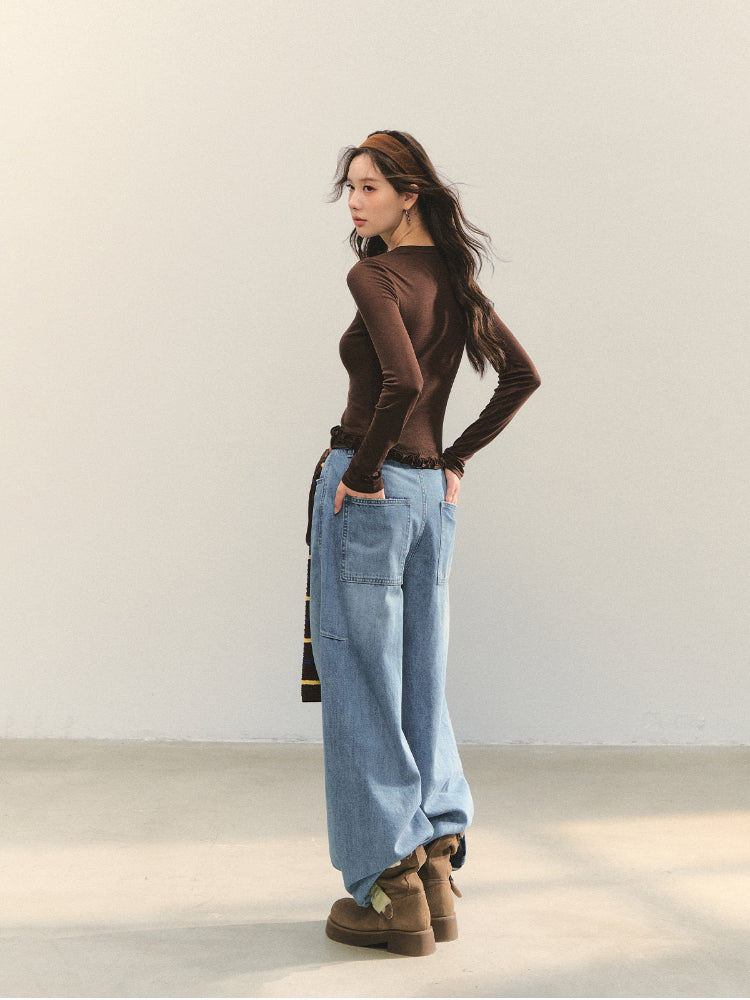 Ruffle Hem and Printed Splicing Cropped T-Shirts - CHINASQUAD