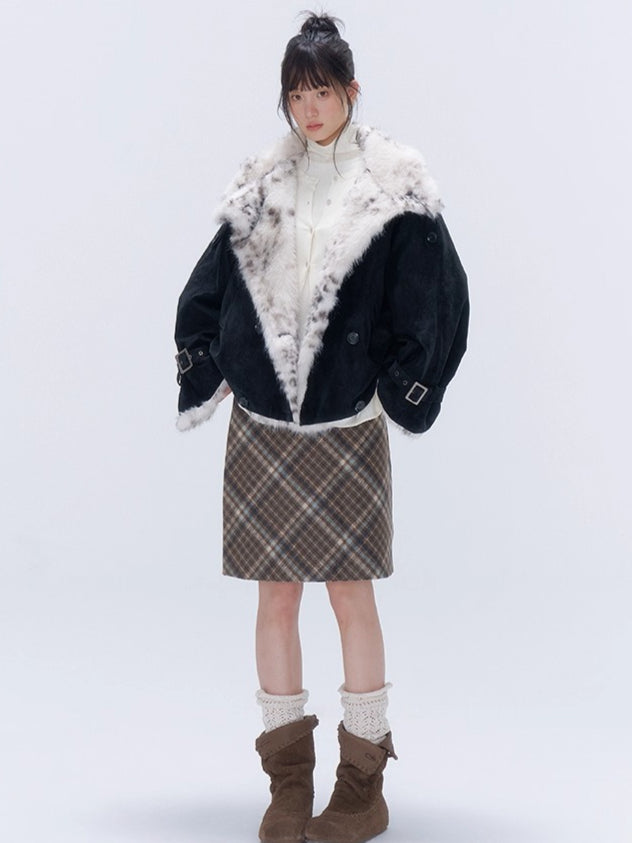 Faux Fur Leopard-Panel Parka Jacket