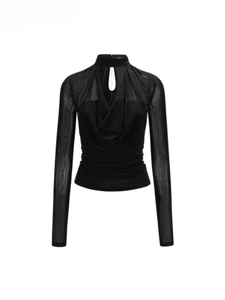 Chain Halter Draped Neck Fitted T-shirt - CHINASQUAD