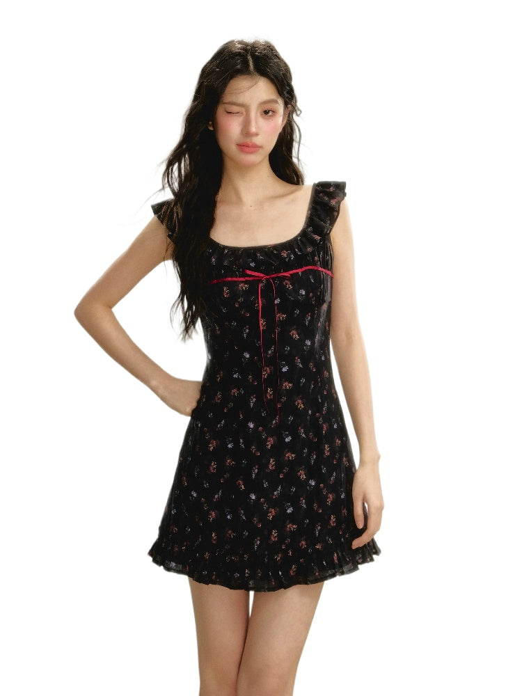 (Final Sale) Flutter Sleeve Strap Floral Dress - CHINASQUAD