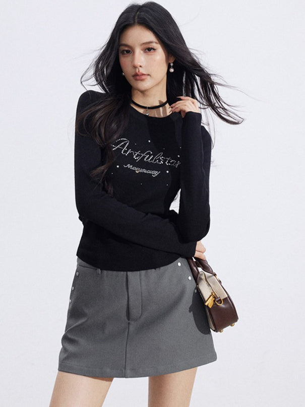 Embellished Soft Knit Long Sleeve T-Shirt