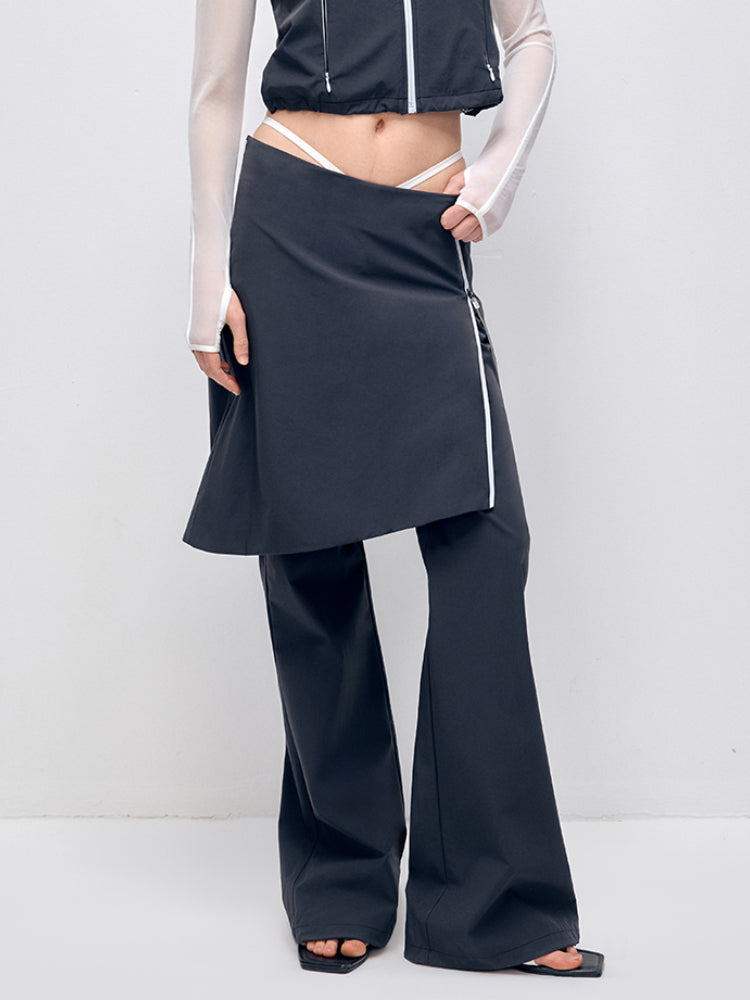 Color-block Hooded Zipper Vest & Pant Set