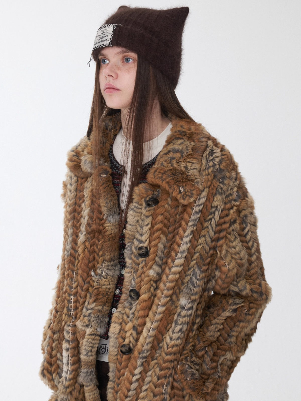 Melard Woven Rabbit Fur Shirt Jacket