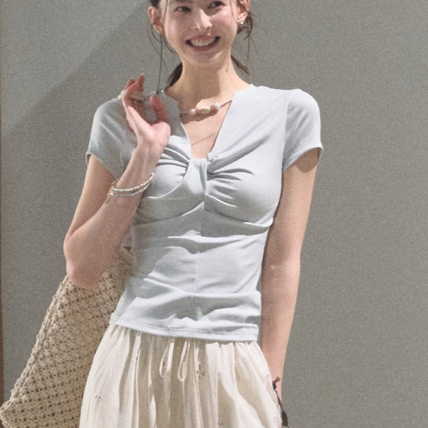 Gentle Melt Lyocell Beaded V-Neck T-Shirt