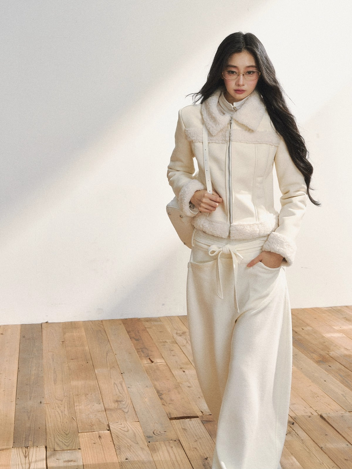 Two-Tone Shearling Cropped Jacket