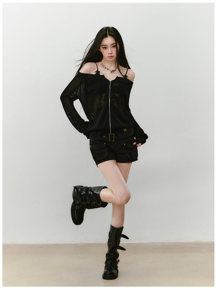 Knitted Floral Convertible Hollow-out Coat - CHINASQUAD