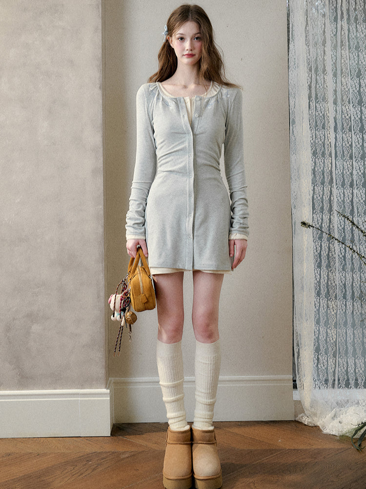 Embroidered Stretch Layered Velvet Dress - CHINASQUAD