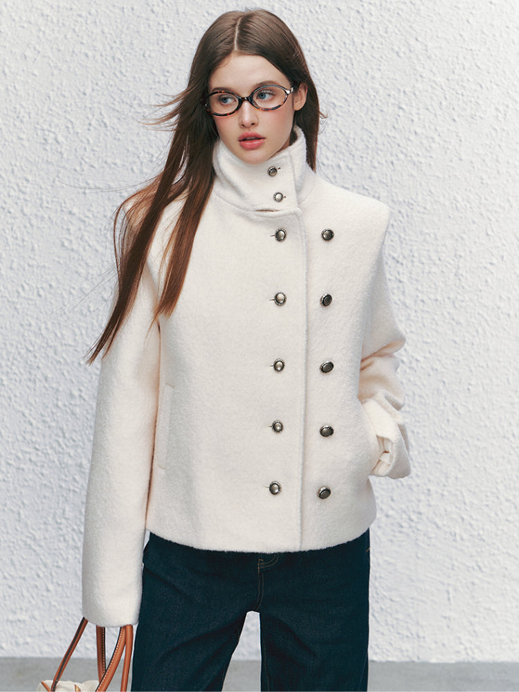 High-neck ShoulderWoolen Short Jacket - CHINASQUAD