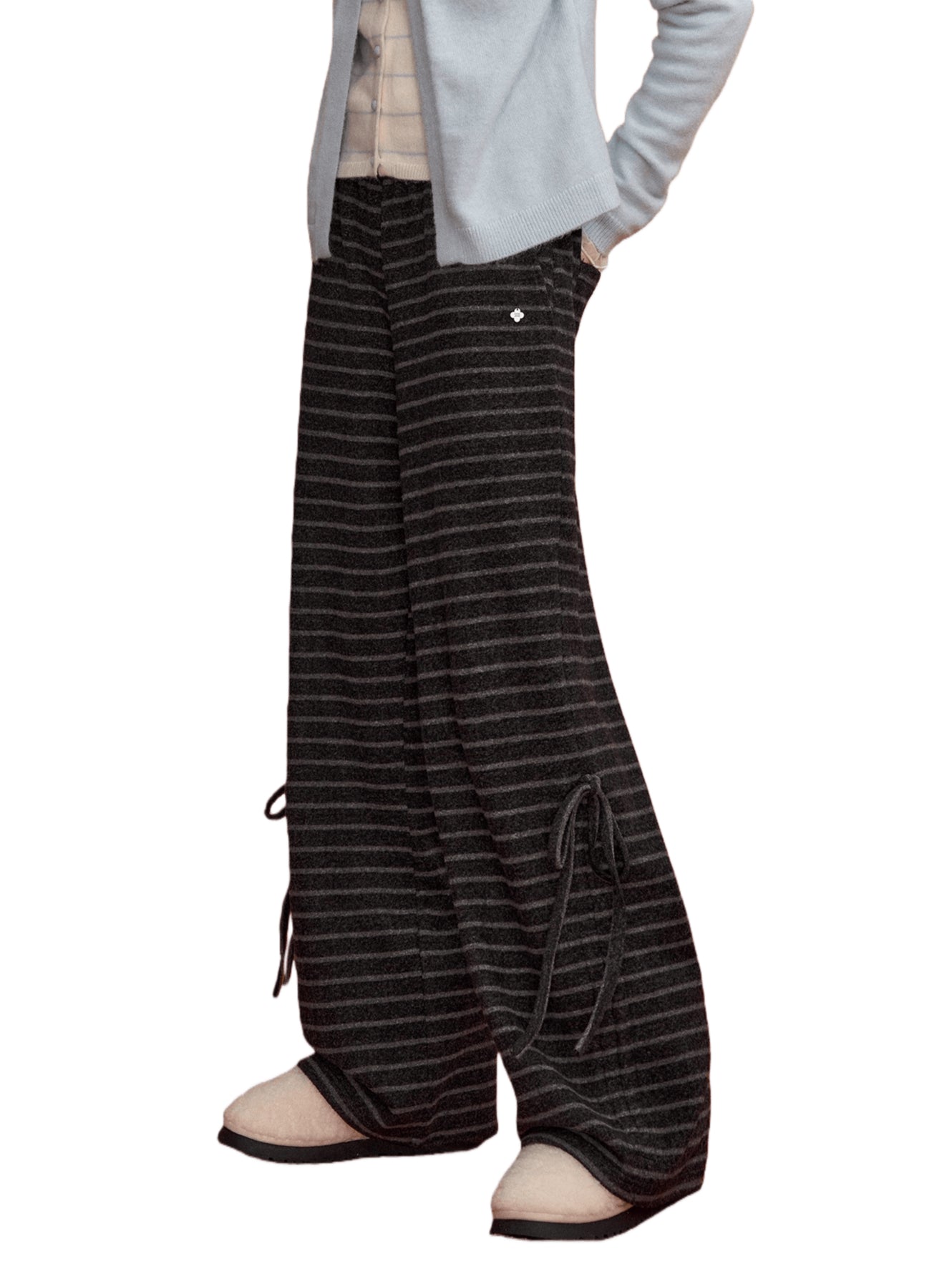 Bow-Tie Drawstring Striped Tweed Pants
