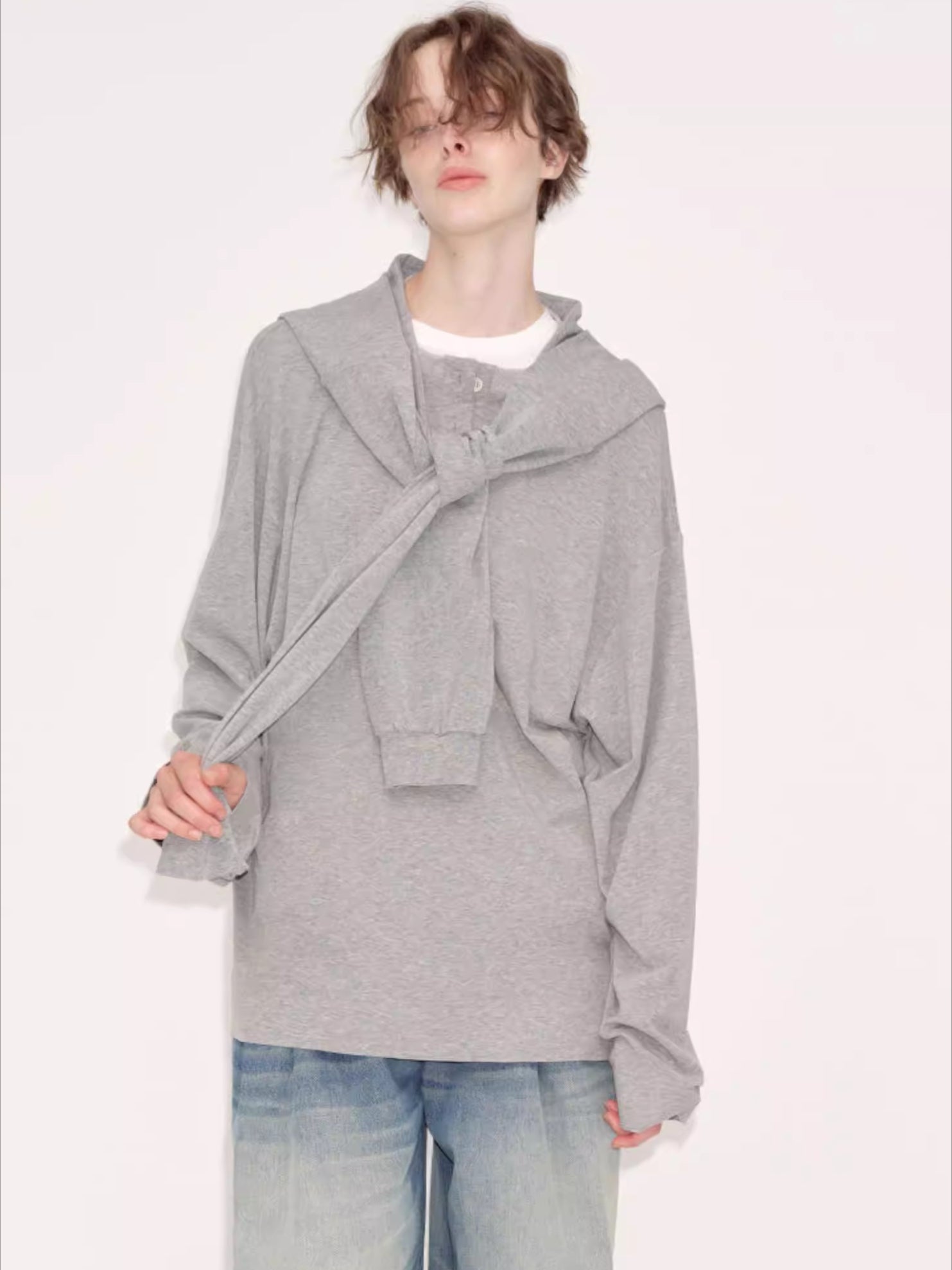 Relaxed Grey Hooded Long Sleeve Sweatshirt