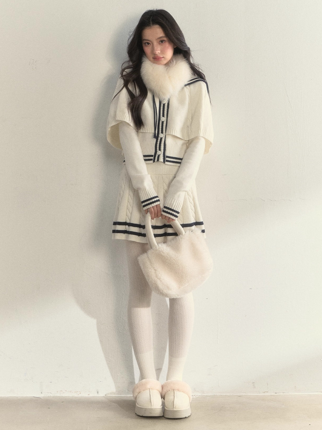 Nautical Cable-Knit Vintage Cape & Skirt Set