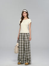 White Waistband Spliced Plaid Trousers - CHINASQUAD