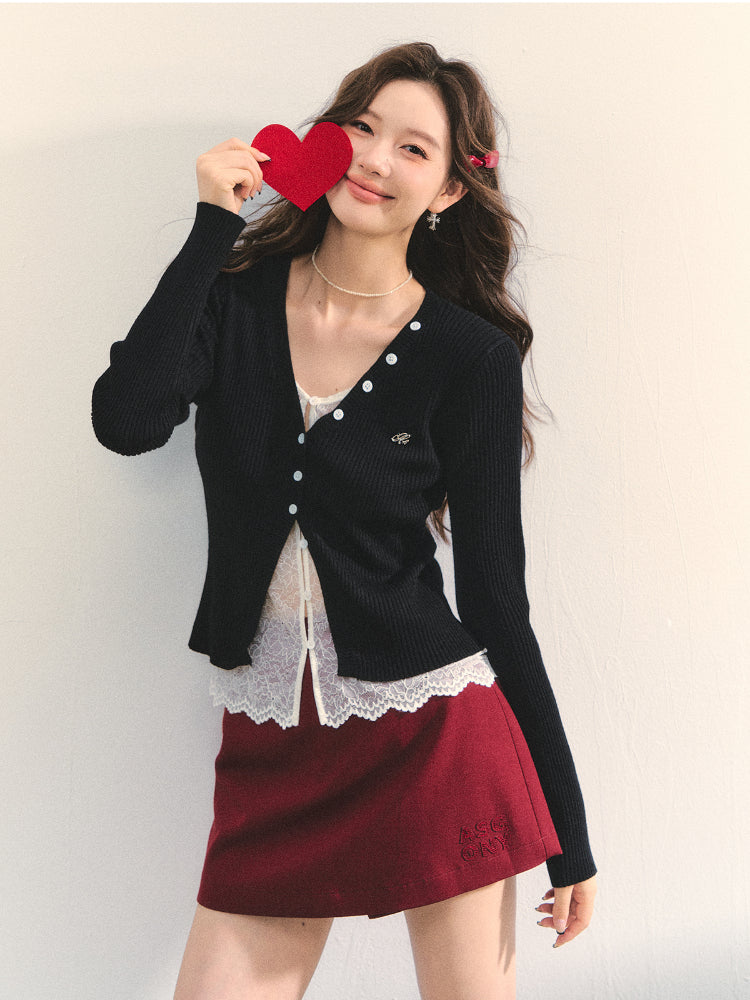 Lace Tie Fake Two-Piece Knitted Cardigan - CHINASQUAD