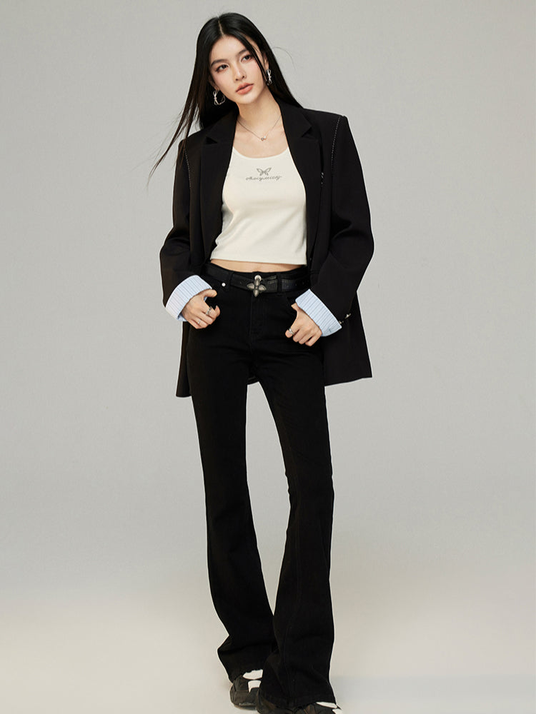 Black & Gray Faux Two-Piece Blazer - CHINASQUAD