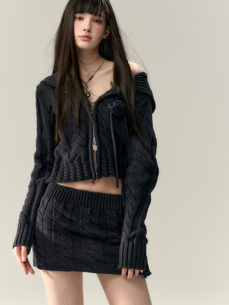 Black & Apricot Buttoned Knit Skirt - CHINASQUAD