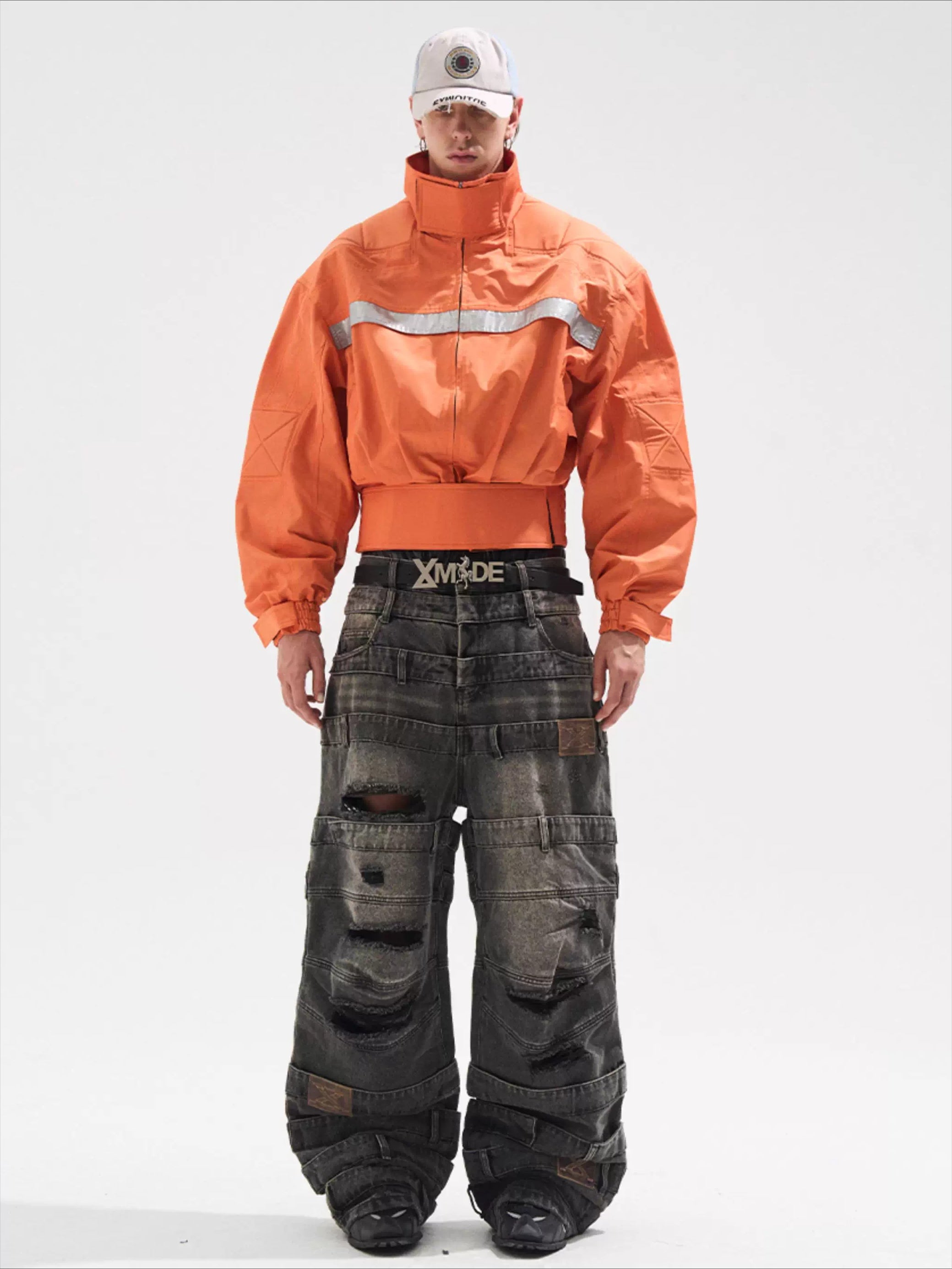 Reflective Trim Stand-Collar Oversized Jacket - CHINASQUAD