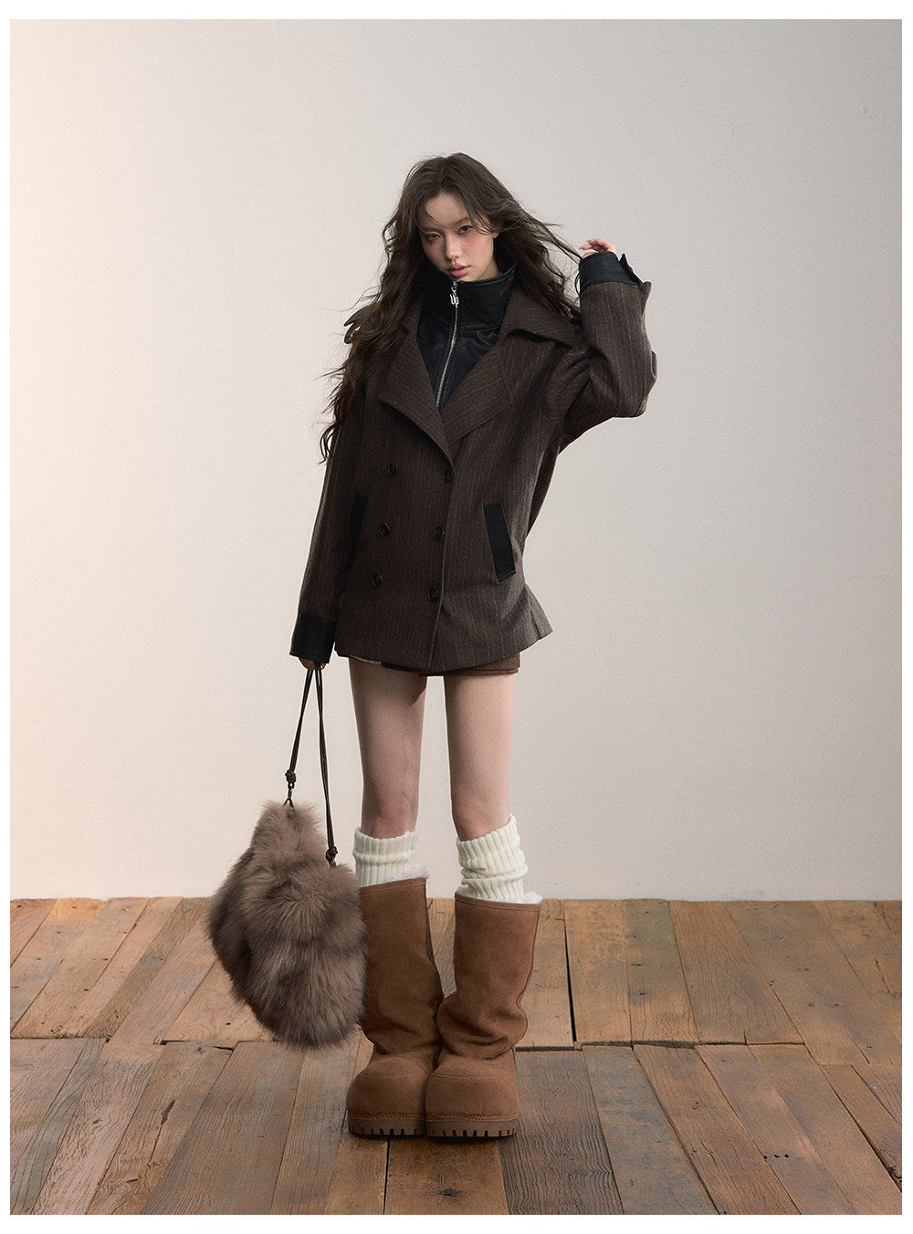 Faux-Layer Double-Breasted Wool Jacket