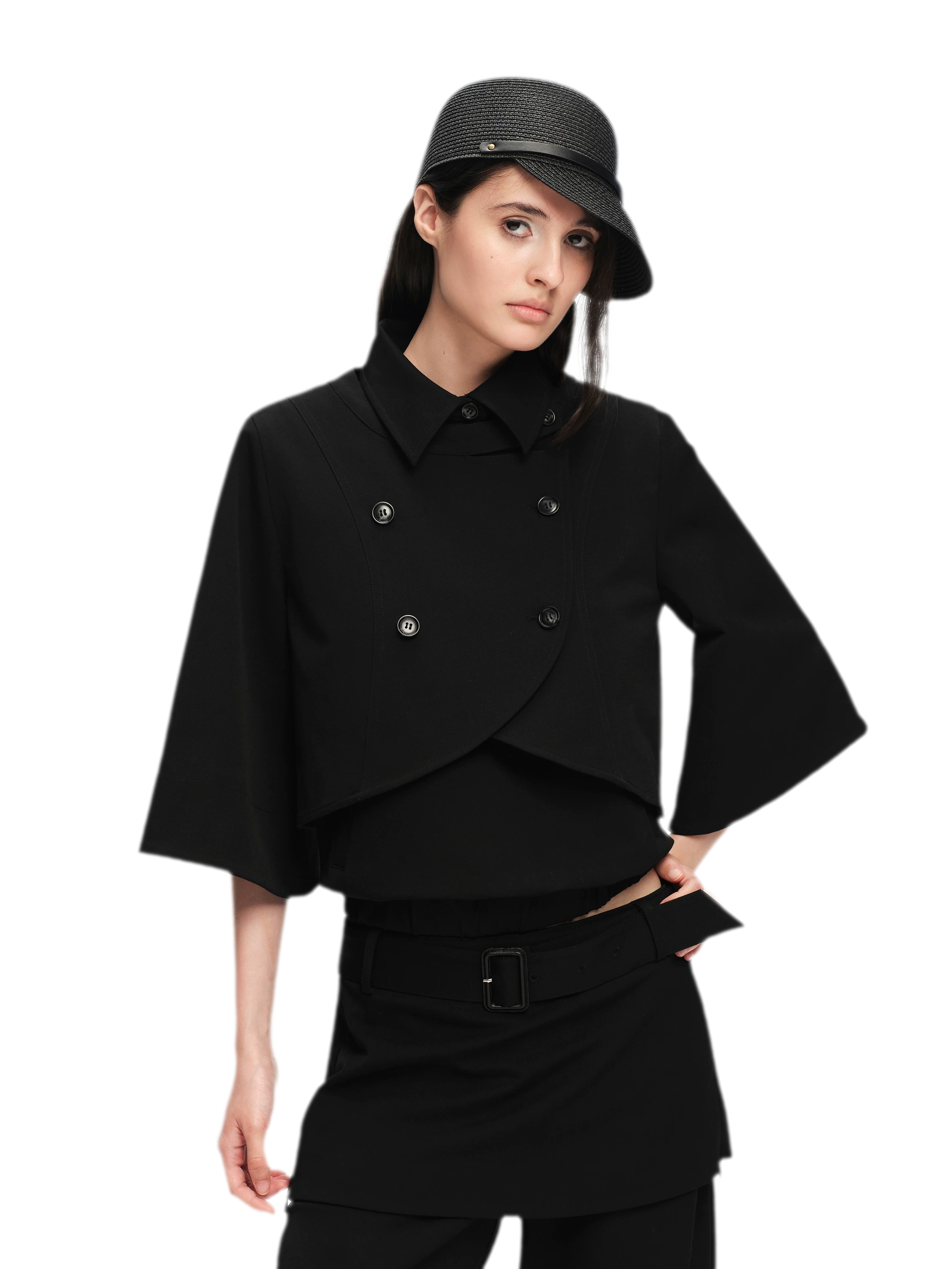 Double-Breasted Cape Vest Coat