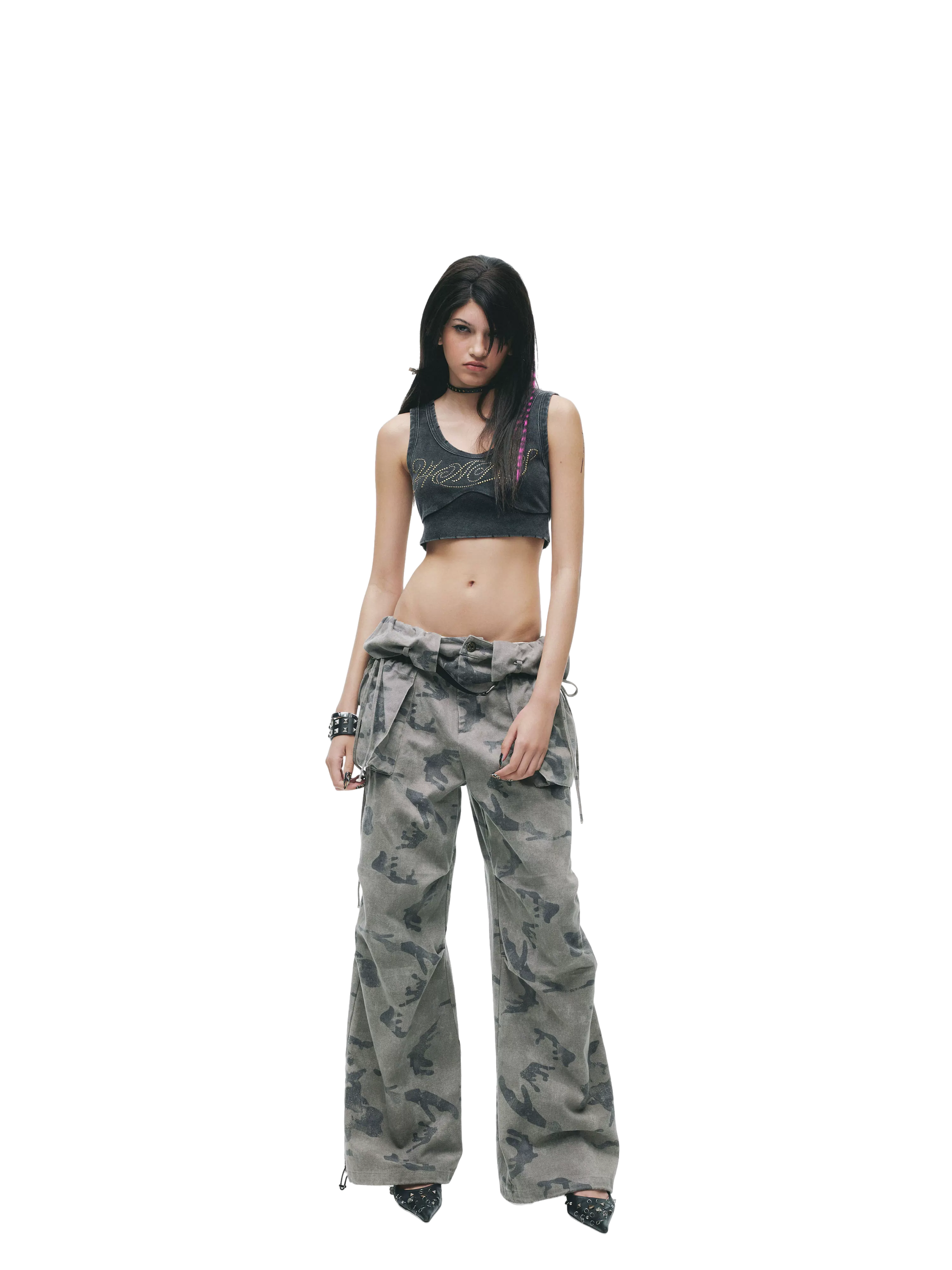 Washed Rhinestone Distressed Tank Top