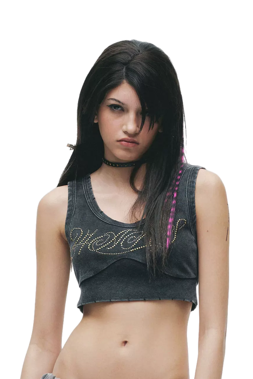 Washed Rhinestone Distressed Tank Top