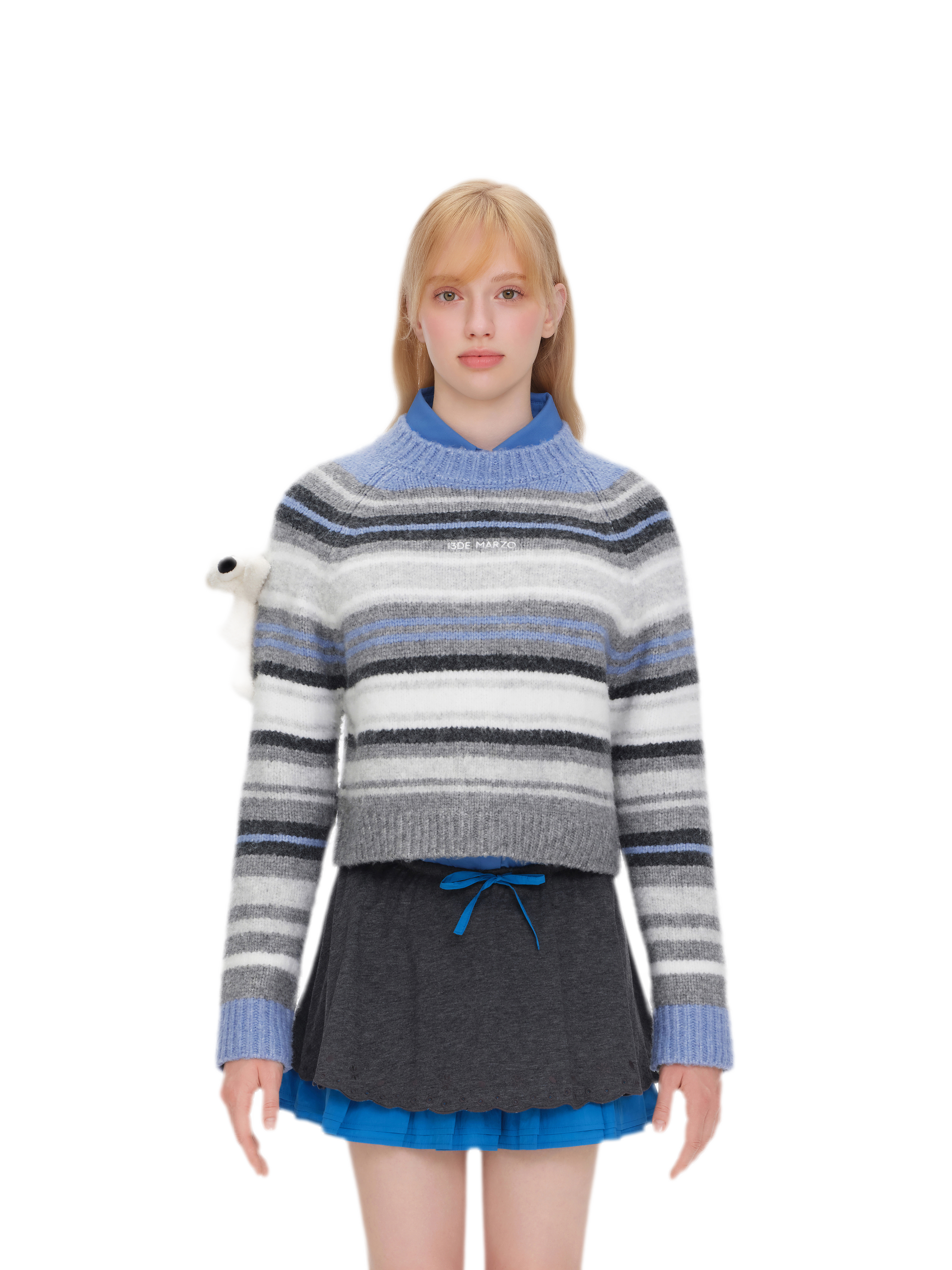 Color-Block Striped Fuzzy Sweater